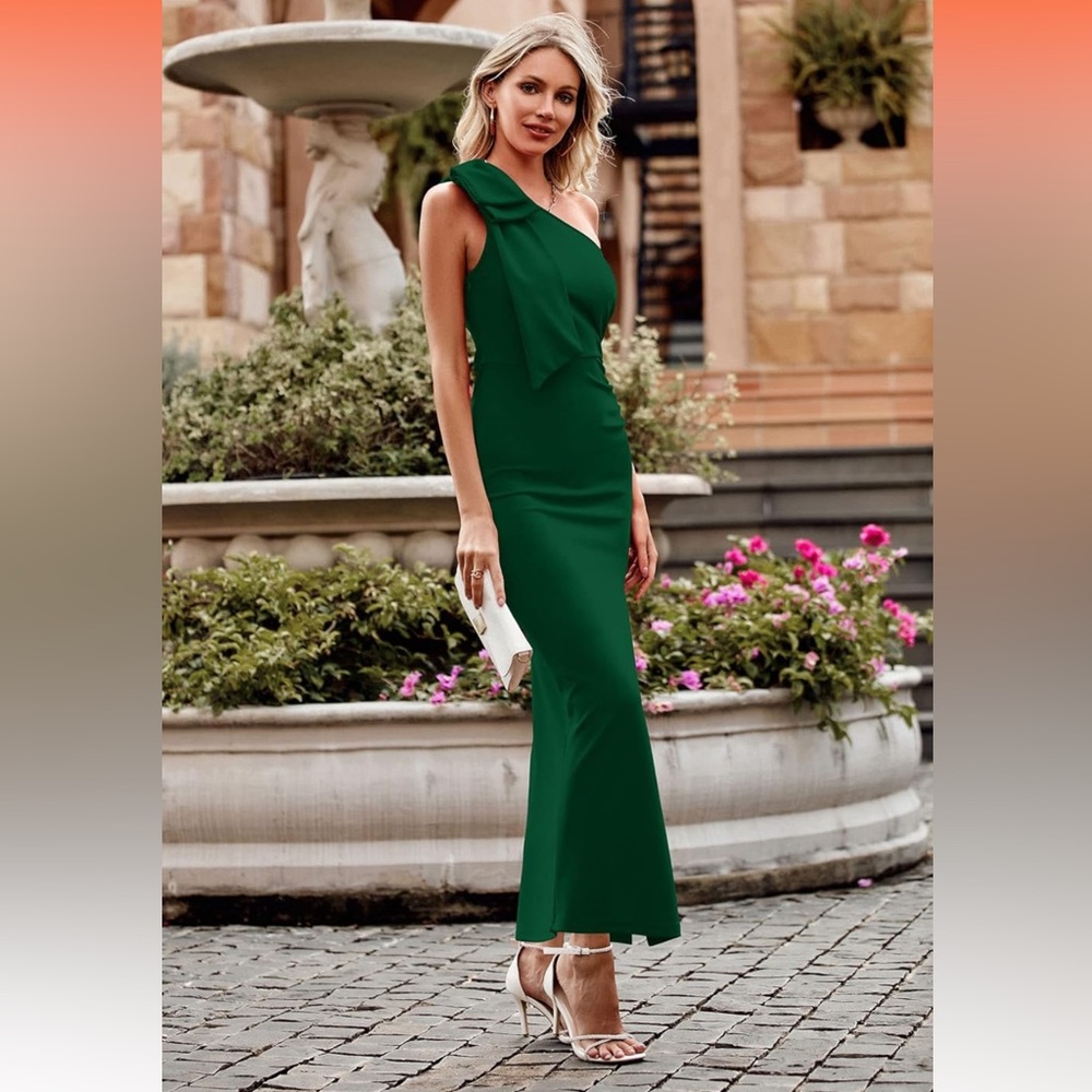 PRETTYGARDEN One Shoulder Long Formal Dresses Ruched Bodycon Slit Maxi Dresss